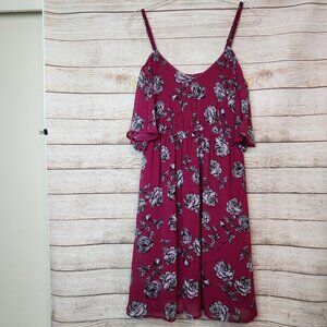 Torrid Red Floral Rose Cold Shoulder Strap Lined Dress Plus Size 0 Large